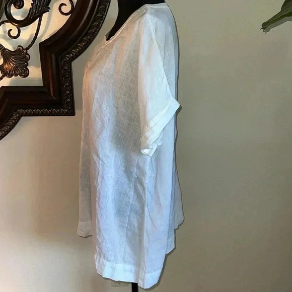 FLAX Women’s White 100% Linen Scoop Neck Pullover Top Tunic Large - Picture 8 of 14